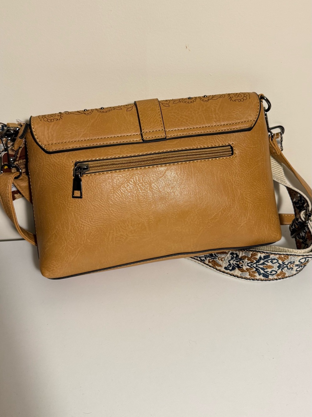 Embroidered Tassel Crossbody Bag in Tan - Picture 5 of 8